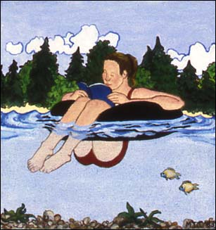 Woman floating in inner tube